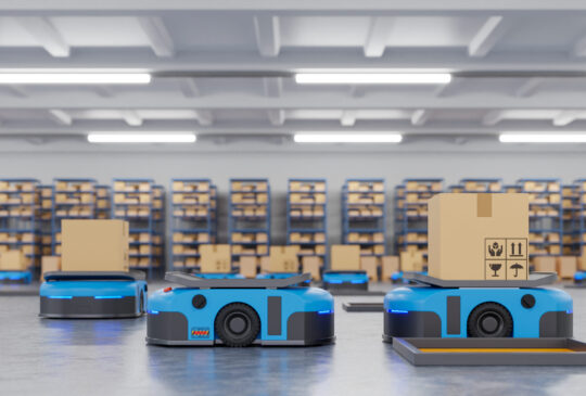 Robot AGV is using automation to deliver your products on time. 3d rendering